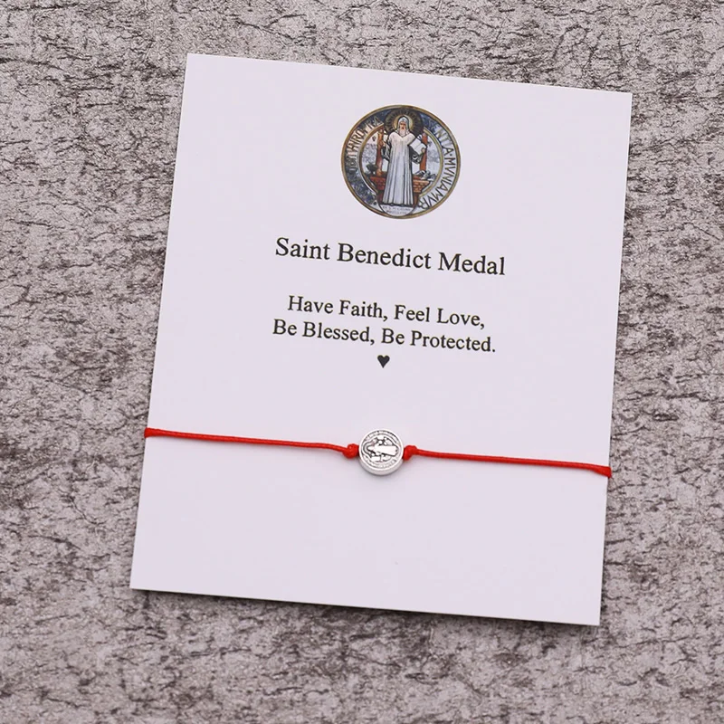 Pulsera de deseos de San Benito, amuleto de San Benito, pulsera de protección de cuerda roja, joyería religiosa, pulsera de Kabbalah para hombres y mujeres