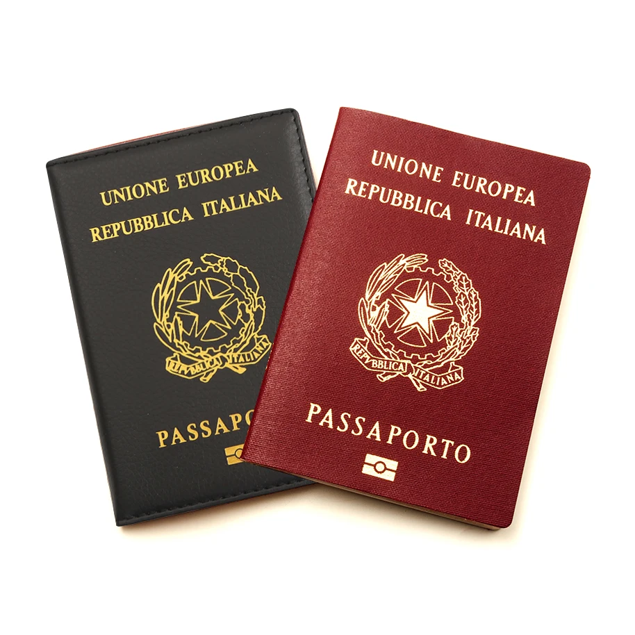Funda de pasaporte italiano de alta calidad para mujer, funda de pasaporte italiano de viaje, funda negra de cuero Pu para pasaporte, soporte para pasaporte de viaje