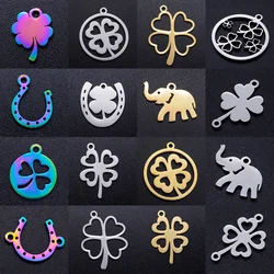 10pcs/lot DIY Flower Stainless Steel Charm Pendant Wholesale Horseshoe Elephant Lucky Jewelry Bracelet Connector Charms