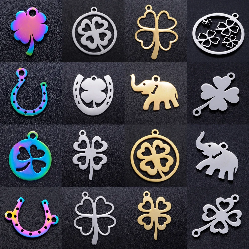 5pcs/lot diy Flower stainless steel charm pendant wholesale horseshoe elephant lucky jewelry bracelet connector charms