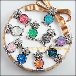 10 New Animal Charms Tibetan Silver Tone Retro Mixed Round Resin Pendants 15x28.5mm