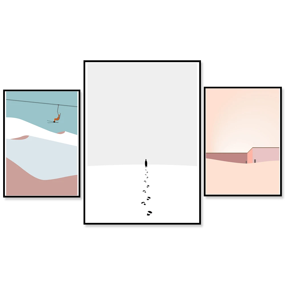 

Winter Landscape Scenery Prints, Snow Vintage Ski Poster, Winter Mountain House, Minimalist White Beige Decor, Christmas Gift