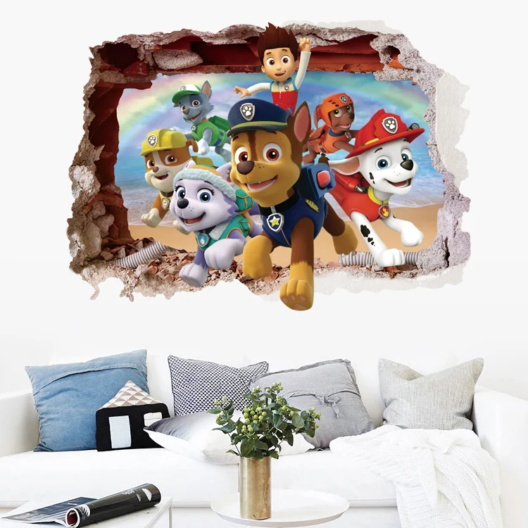 Disney 3D Cartoon  Pawed Wall Stickers For Kids Rooms Living Room Boys Girls Children Bedroom DIY Home Decor Patroling Car