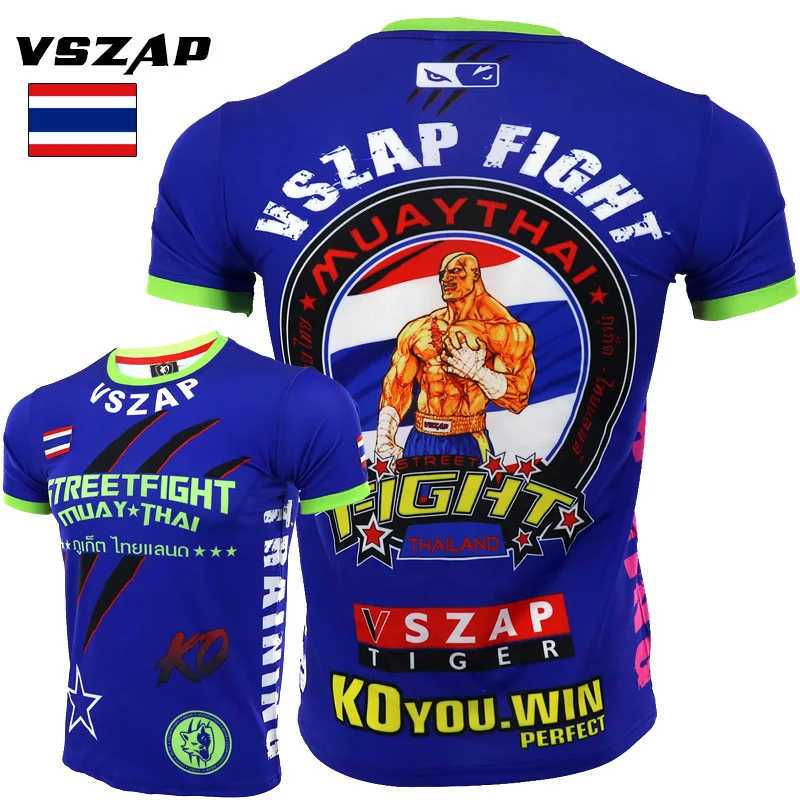 VSZAP MMA Muay Thai Boxing Shorts Muay Thai Muscle Men Sport T Shirt Training Wear Breathable Clothing MMA Shirt Boxing Clothing