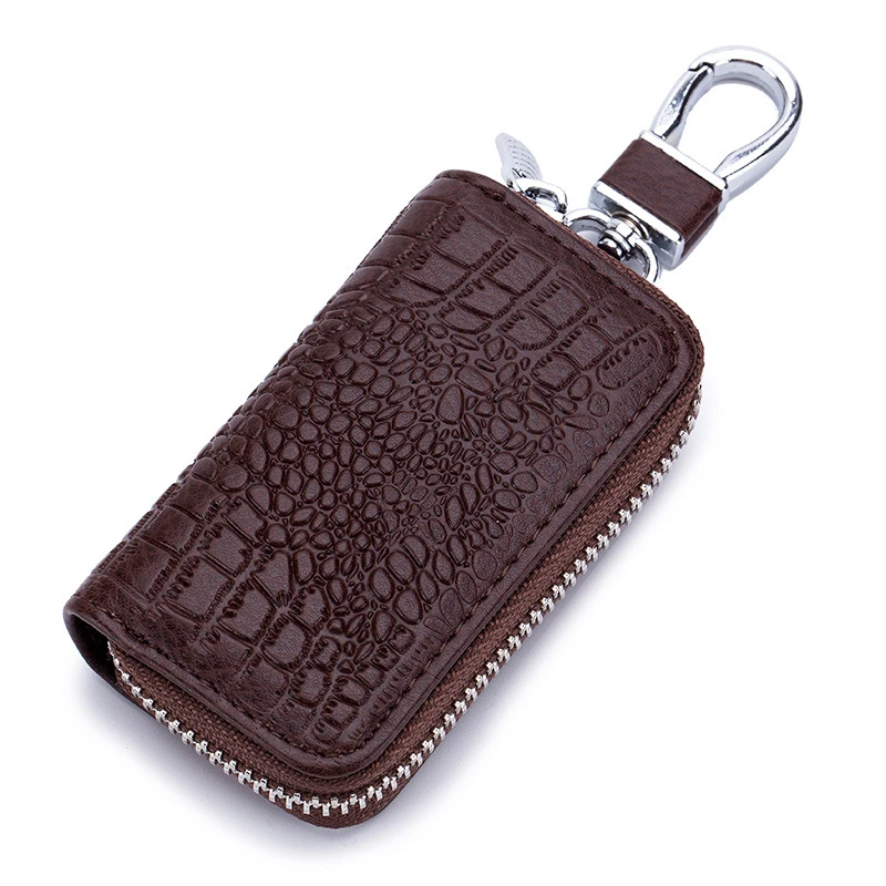 

New Crocodile Pattern Car Key Pouch Bag Keys Holder Unisex Genuine Leather Car Key Wallet Zipper Keychain Case Smart Housekeeper