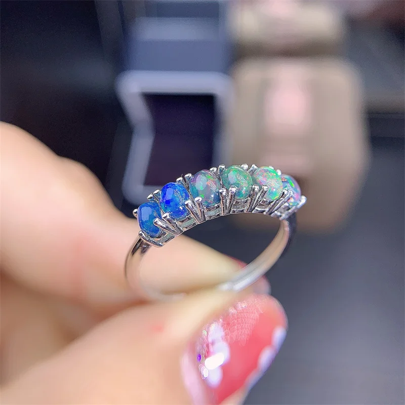 YULEM The New Natural Opal Ring 925 Silver Ladies Ring Is Luxurious and Fashionable 3*4mm 7pcs Black Opals