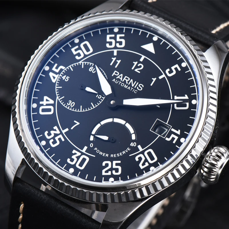 Parnis New 45mm Dial Automatic Mechanical Men\'s Watch Leather Strap Waterproof Men Wrist Watches Man Clock 2019 Top Luxury Brand