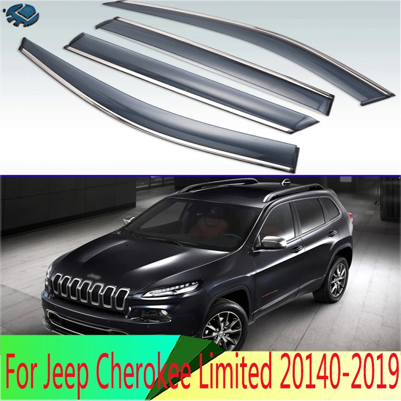 

For Jeep Cherokee Limited 2014 2015 2016 2017 2018 2019 Plastic Exterior Visor Vent Shades Window Sun Rain Guard Deflector 4pcs