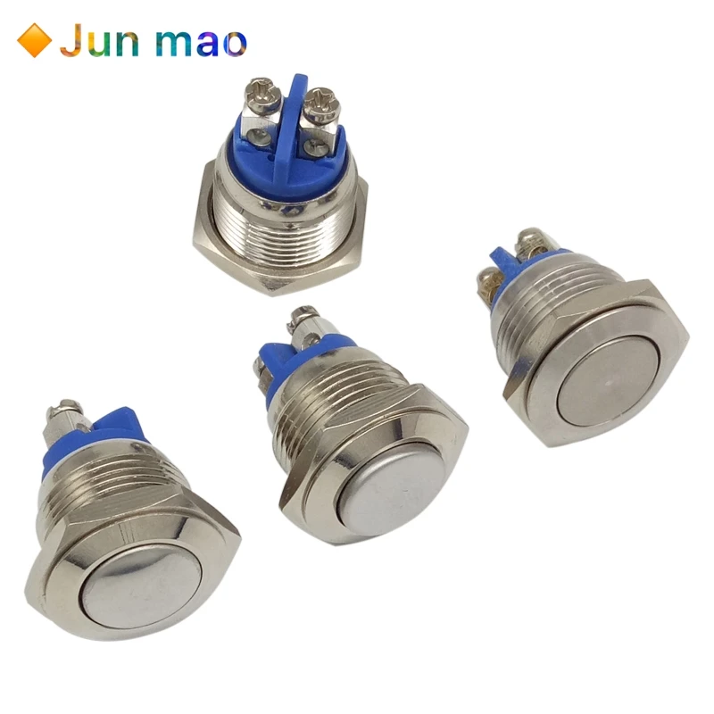 1PCS 16mm metal button switch inching automatic reset self-locking high flat spherical head screw pin terminal