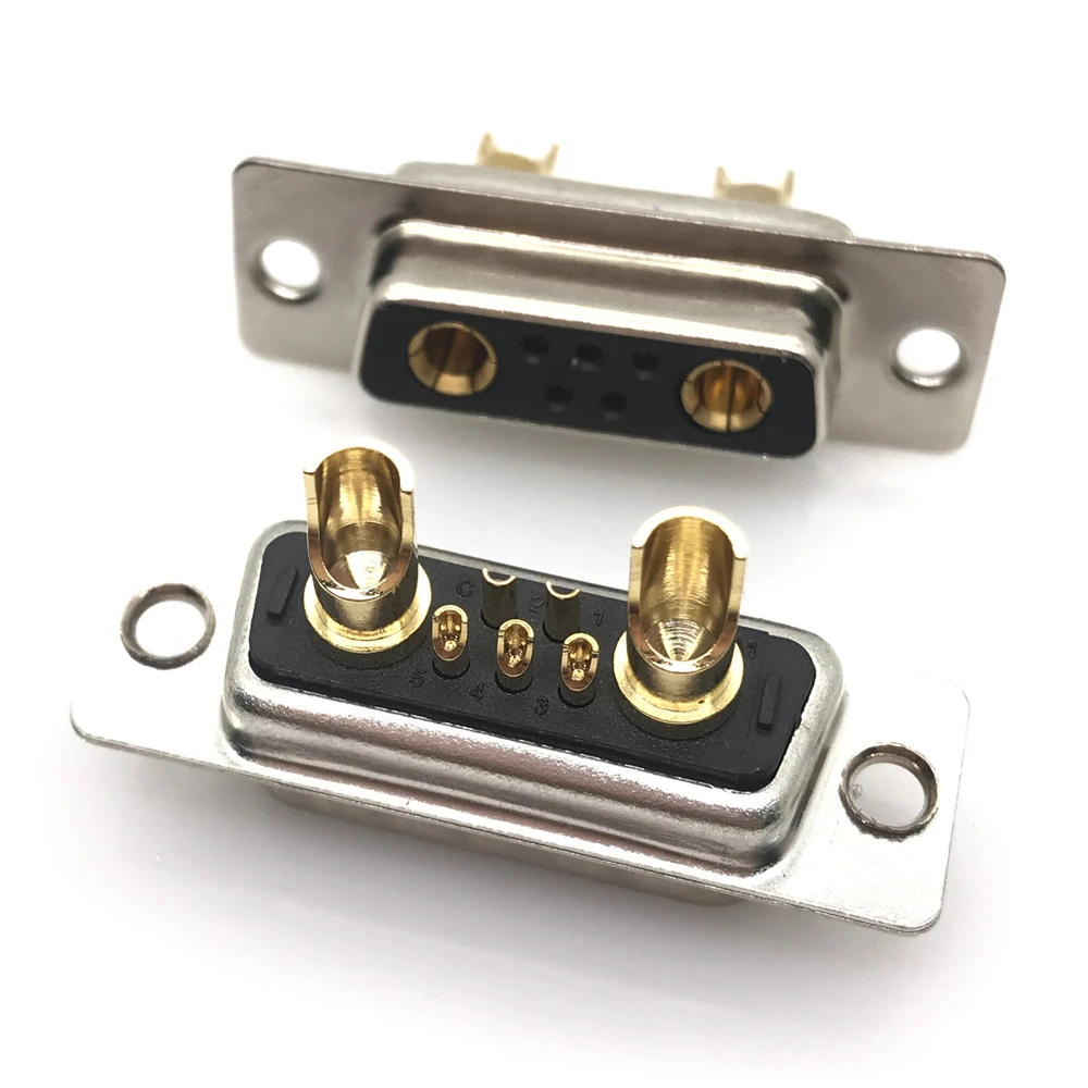 1PCS 7W2 30A Gold plated MALE FEMALE high current CONNECTOR D-SUB adapter solder type 5+2 plug jack high power 7 Power Position