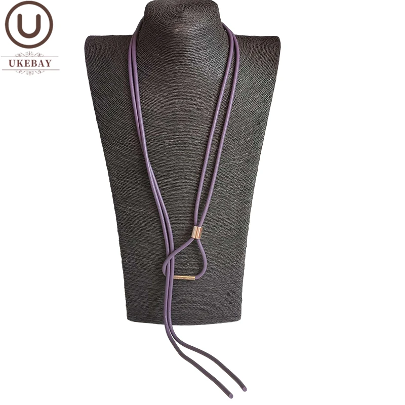 UKEBAY NEW Purple Necklaces Long Simple Necklace Women Fashion Sweater Chain Rubber Jewelry Adjustable Chain 5 Color Accessories