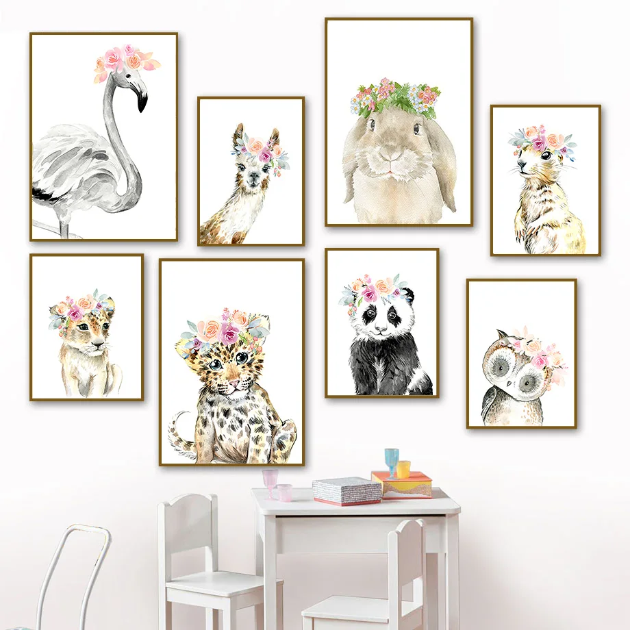 Kaninchen Panda Leopard Lion Alpaka Cartoon Wand Kunst Leinwand Malerei Nordic Poster Und Drucke Wand Bilder Baby Kinder Zimmer