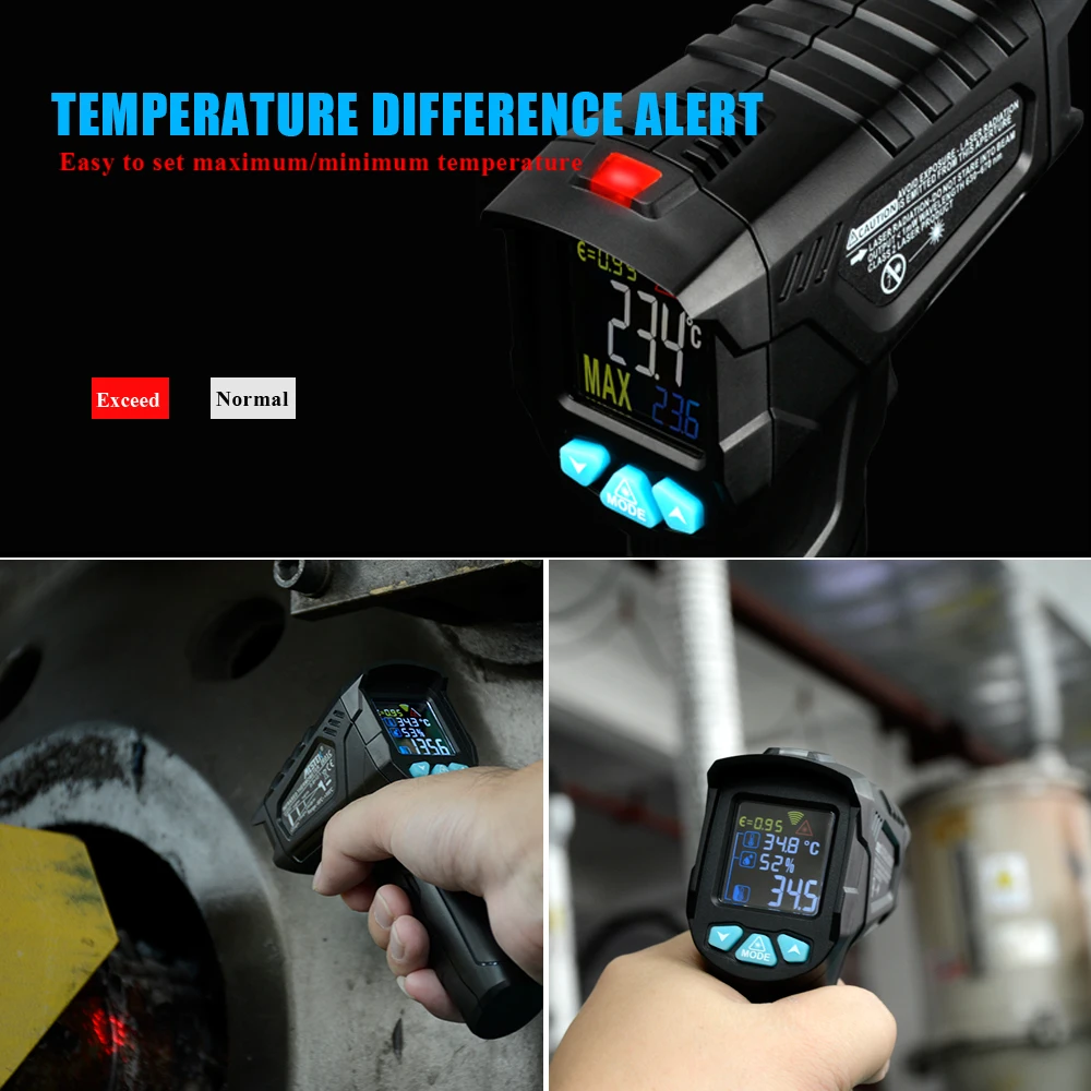 Mestek IR01 Series Digital Infrared Thermometer -50~380/550/800 degree Non-Contact Thermometer Gun thermometer With Color Screen