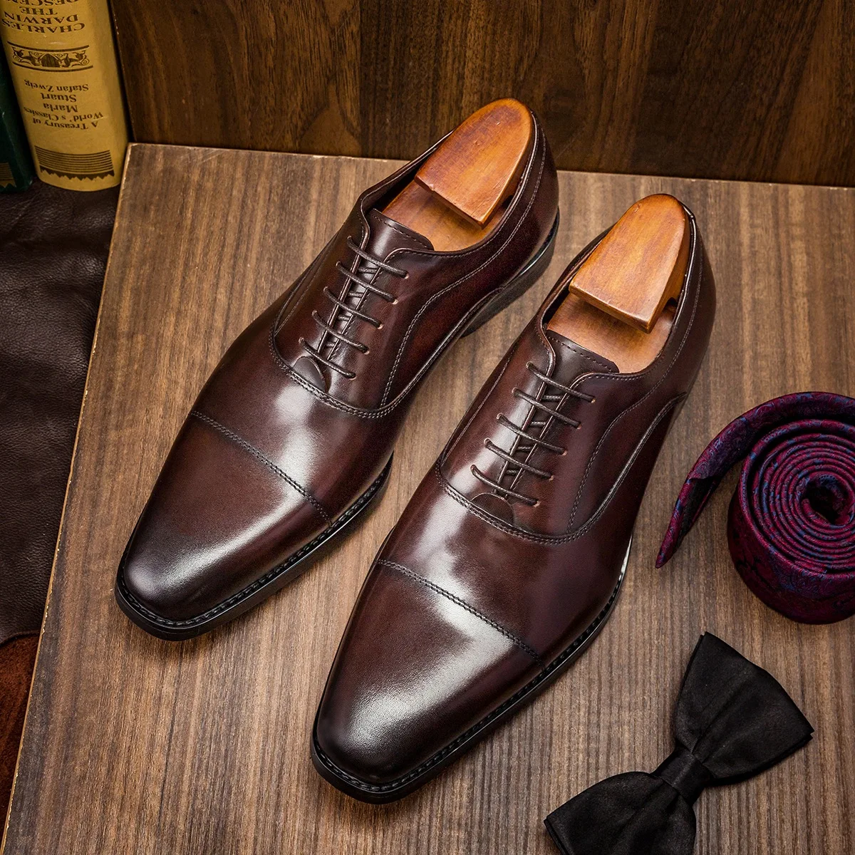 Men\'s Handmade Leather Shoes 2024 Spring Summer New Business Dress Three-Joint Formal Shoes Men Lace-Up Oxfords