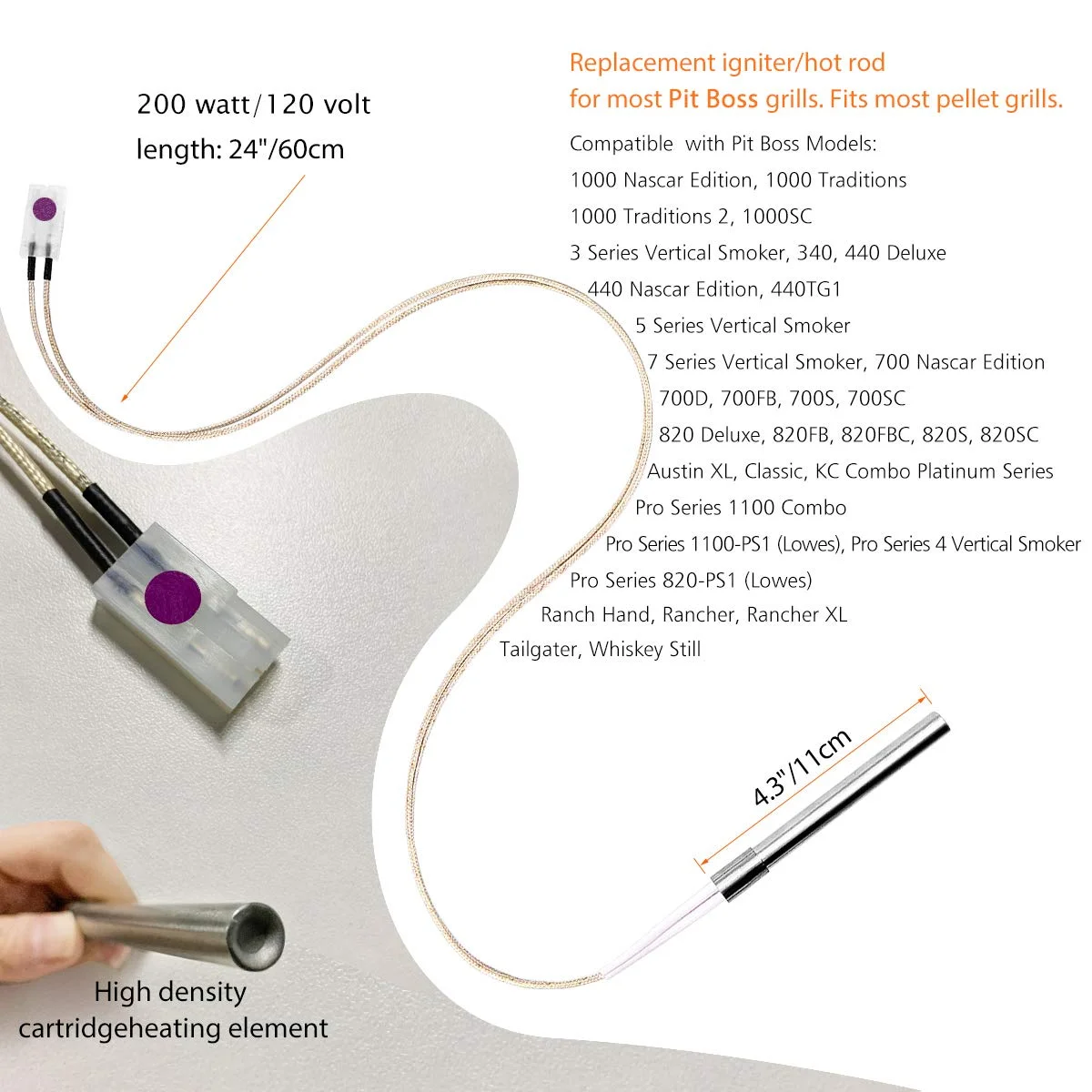 Replacement Parts Hot Rod Igniter Kit Compatible with Pit Boss and Camp Chef Wood Pellet Grills, with 2 Pcs Fuses