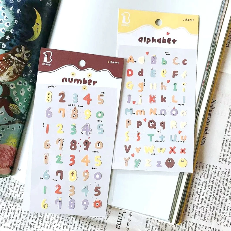 Cute Korean Alphabet Number Stickers Aesthetic Stationery Junk Journal Diary Sticker For Kids Scrapbooking Material DIY Craft