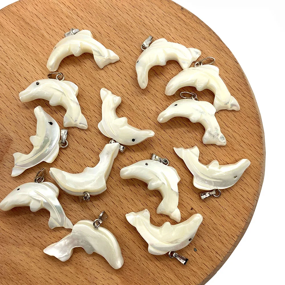 5pcs/pack Natural Sea Shell Pendants Dolphins Shaped Charms White Color 12x27mm Size DIY for Making Necklace Bracelet Earrings