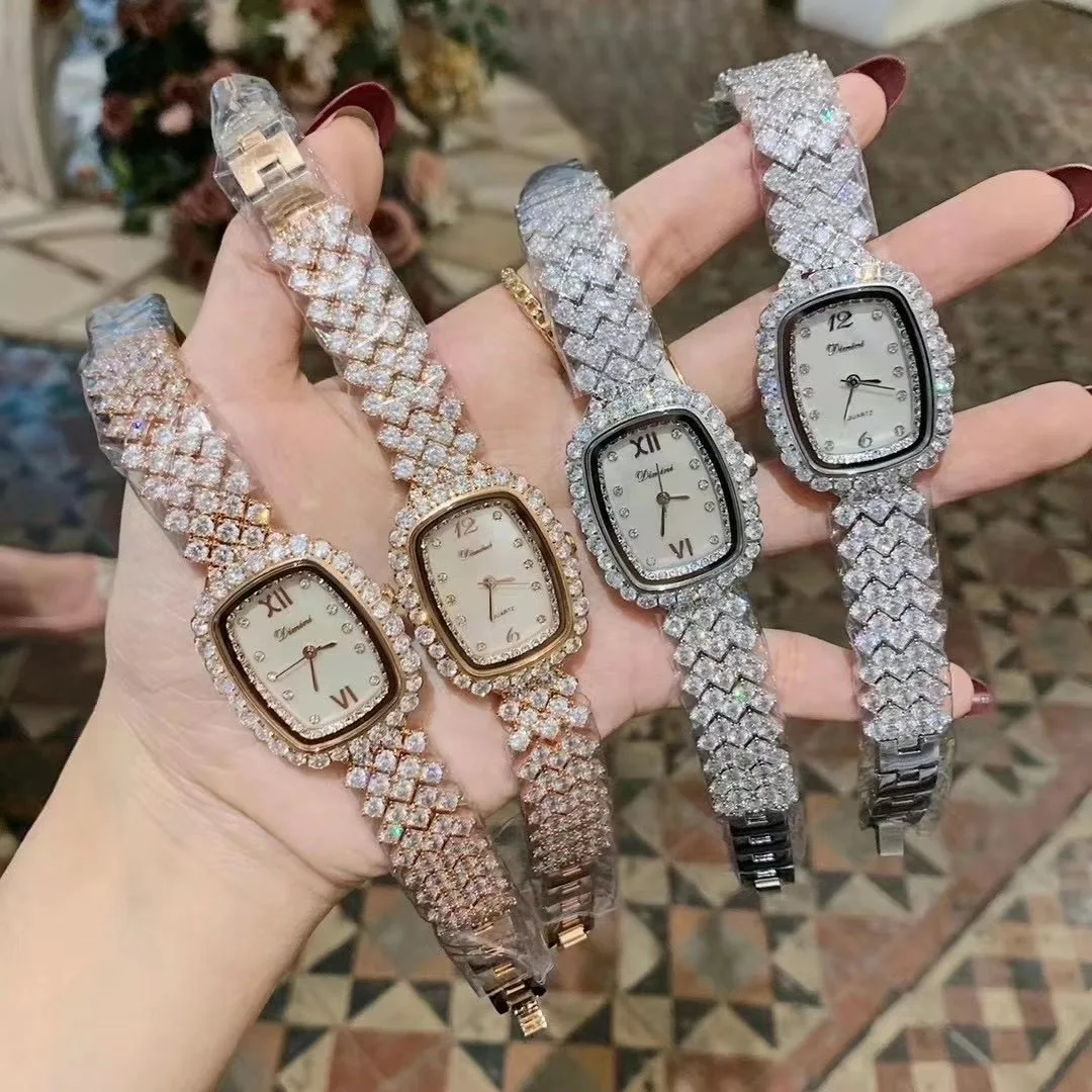 Luxury Full Zircons Bracelets Watches Women Shell Roman Blingbling Crystals Fashion Watches Rectangle Square Wrist watch Quartz