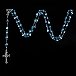 New Fashion Handmade Catholic Rosary Glass Beads High Quality Cross Bead Necklace Religious Cross Bead Pendant Necklace