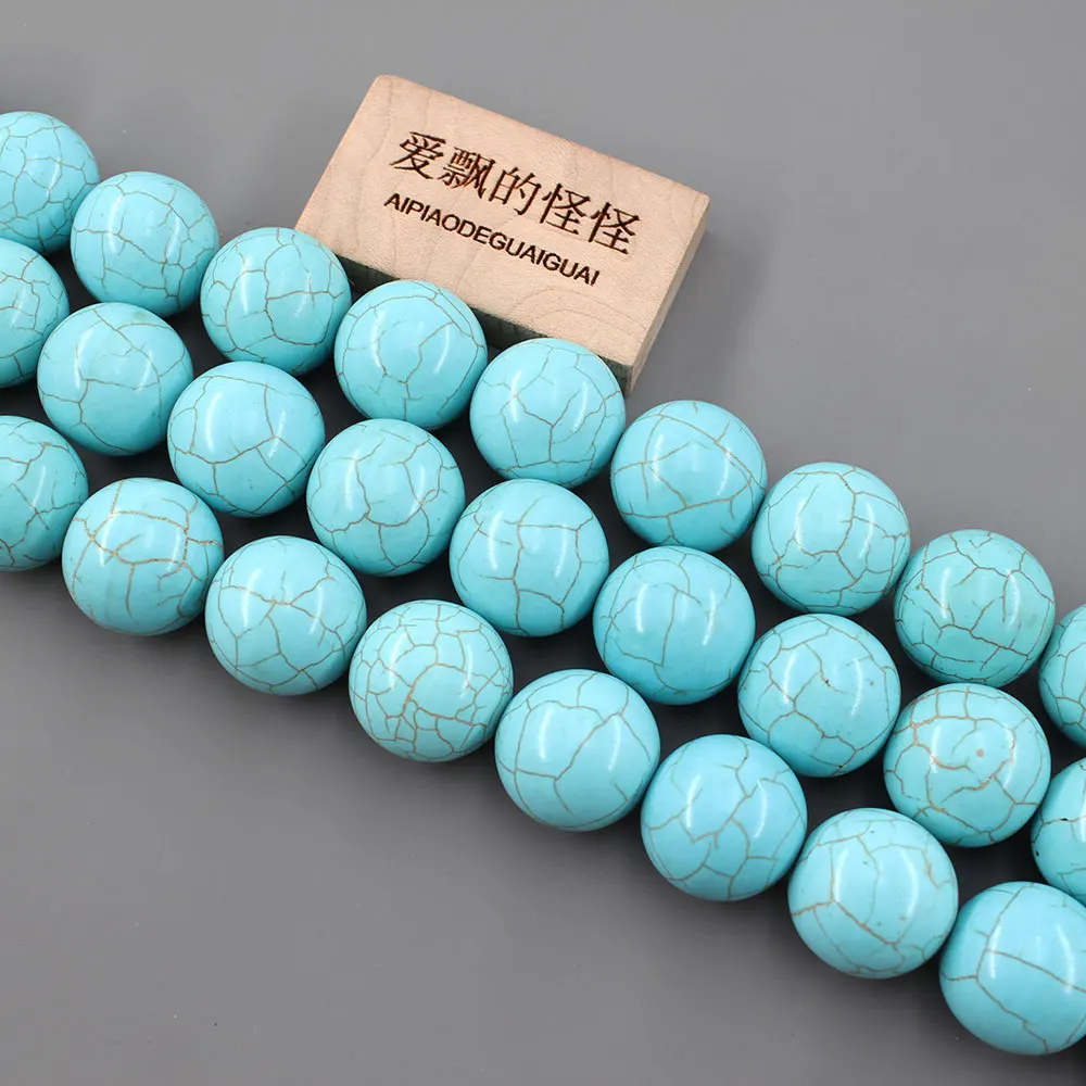 

APDGG Natural Stone 20MM Smooth Round Blue Turquoise Loose Beads 15.5" Strands For Necklace Bracelet Jewelry Making DIY