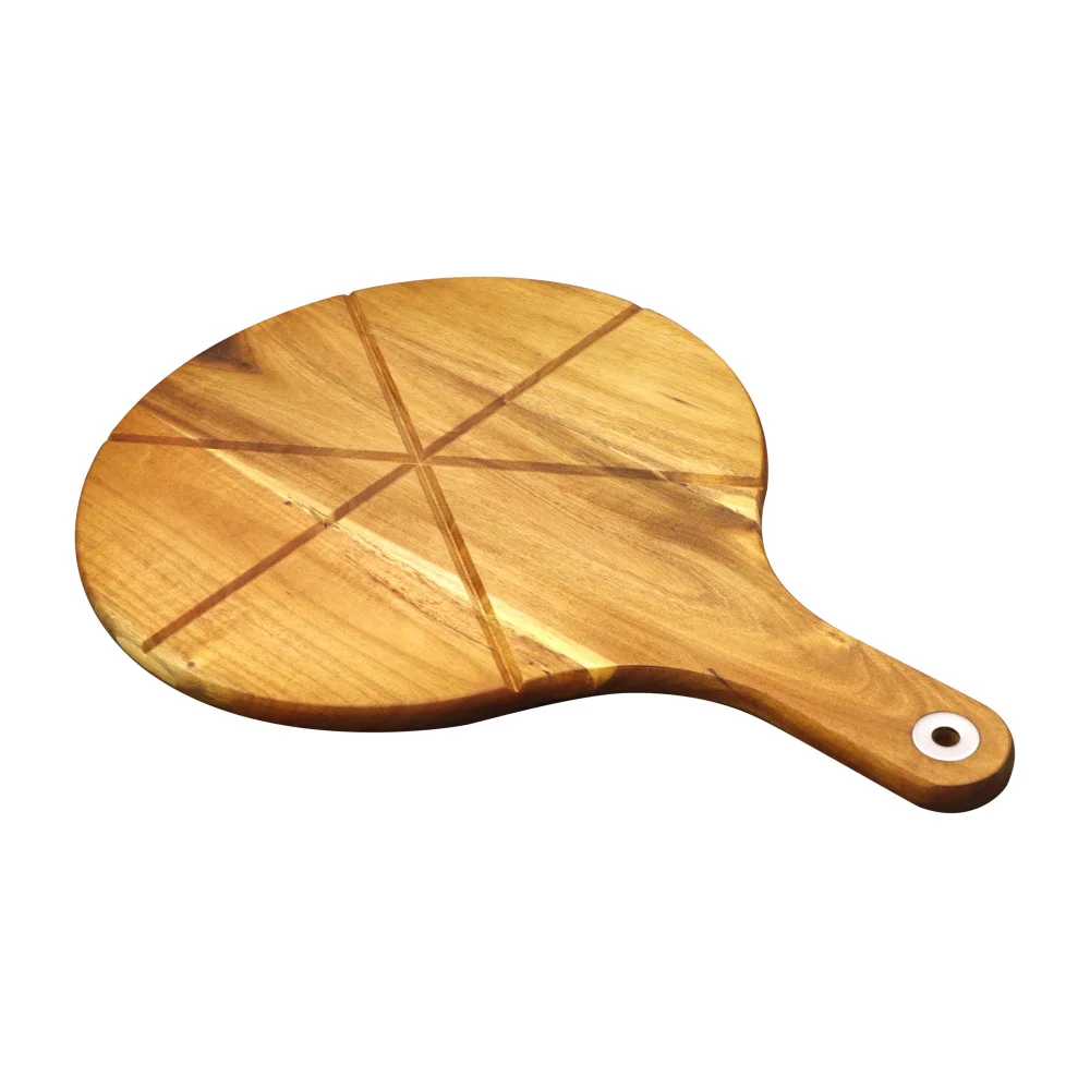Jaswehome Acacia Wooden Pizza Circle Board Pizza Tray Dessert Cutting Board Creative Western Food Tray Wooden Plate Holder