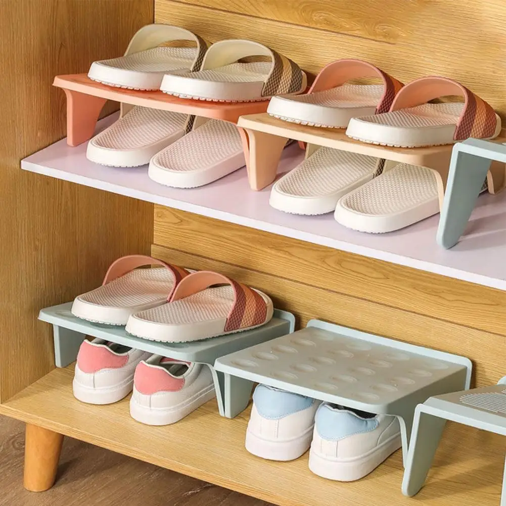 1pc Hot Sale Household Storage Shoe Rack Double Shoe Support Plastic Integrated Simple Space Economy Simple Shoe Storage Rack