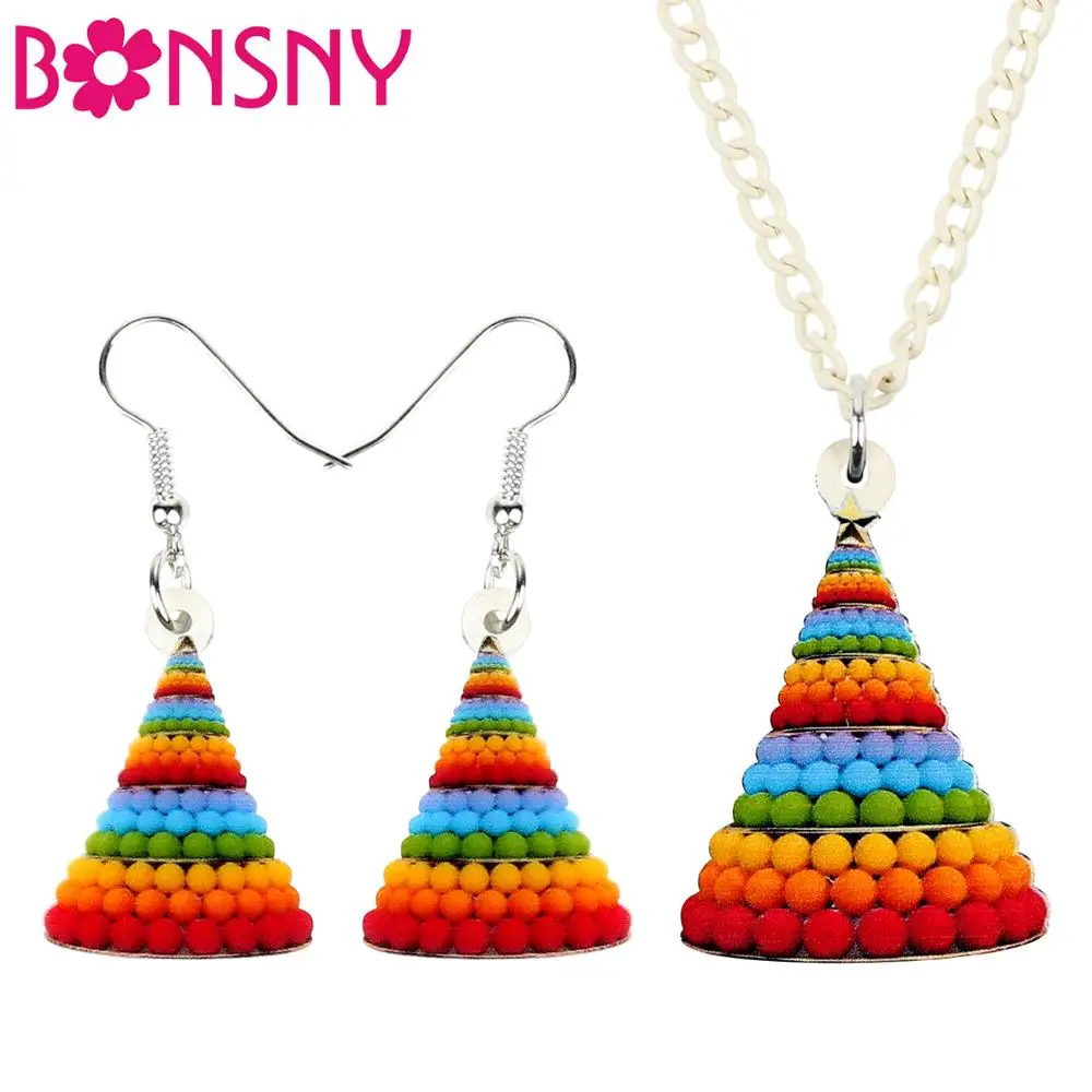 

Bonsny Acrylic Anime Christmas Tree Colorful Ball Jewelry Set Necklace Earrings Festival Jewelry Women Girl Charm Gift Accessory