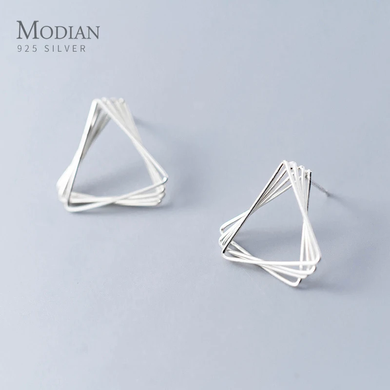 Modian Simple Design 925 Sterling Silver Hollow Triangle Square Stud Earring for Women Fashion Geometric Ear Pin Fine Jewelry