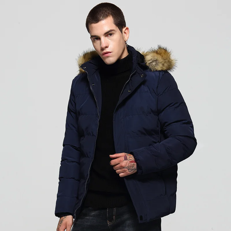 Parka à capuche pour hommes, veste d'hiver nouveau col en fourrure épaissie veste coupe-vent pour hommes vêtements d'extérieur Abrigos Hombres noir vert armée 2018