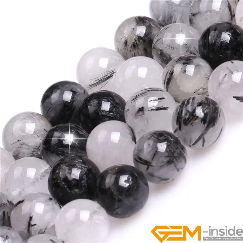 Natural Stone Black Rutilated Quartzs Bead For Jewelry Making Strand 15\