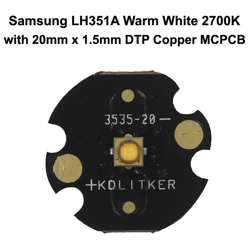 Imagem -05 - Samsung Lh351a Branco Quente 2700k Alta Cri90 3535 Led Emissor com Kdlitker Dtp Cobre Mcpcb Lanterna Diy