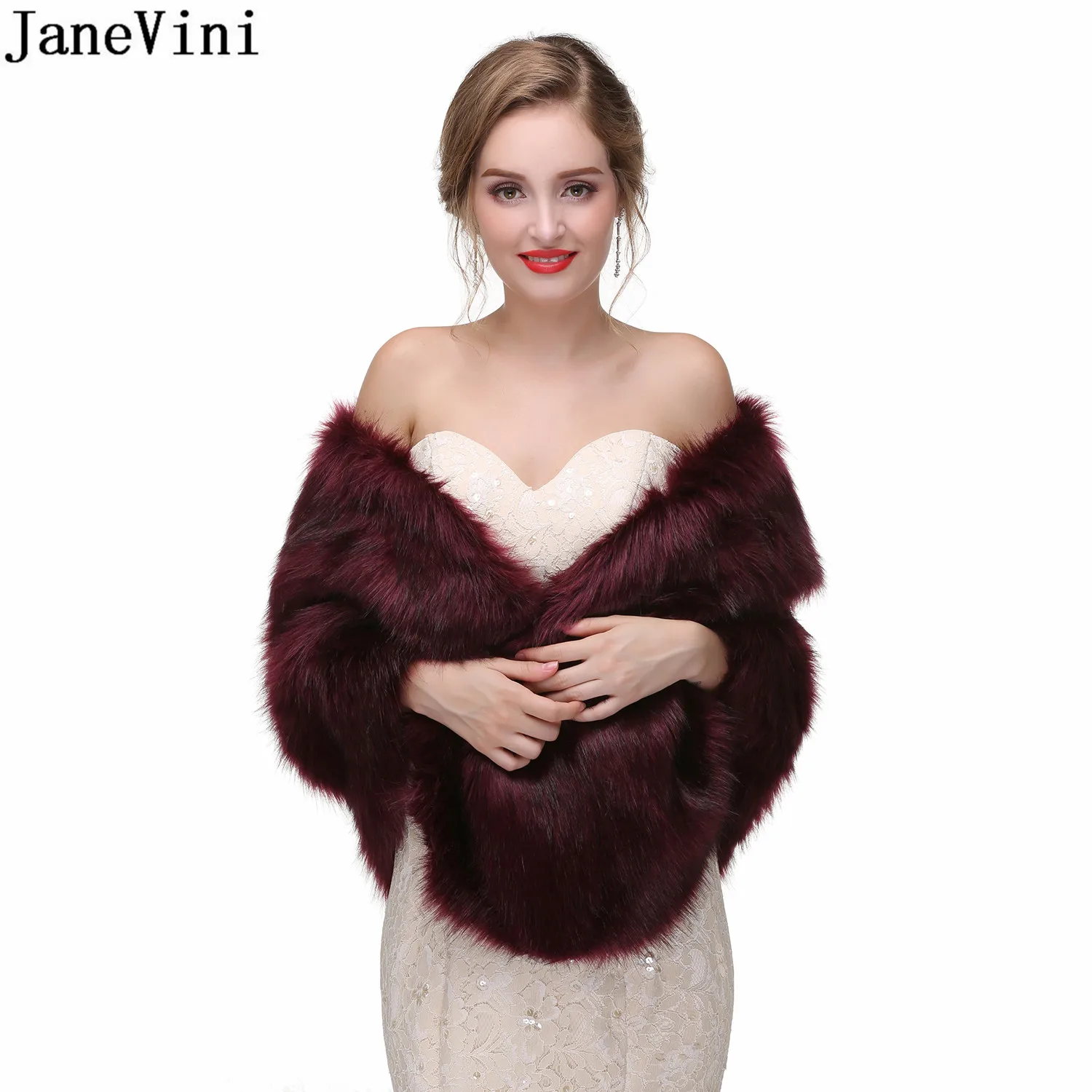 JaneVini-Bolero de piel sintética para Mujer, chaqueta de invierno, Boleros de boda, envolturas nupciales, Chal