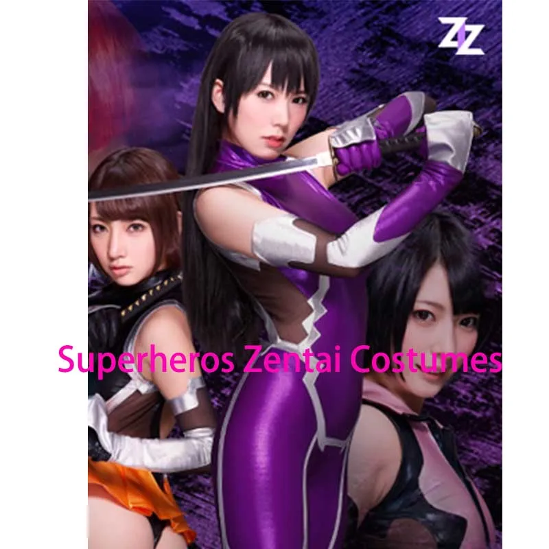 Taimanin Asagi Cosplay Costumes Shiny Metallic Igawa Asagi Zentai Catsuit Girls Women ZIZ Lady Halloween Bodysuit Free Shipping