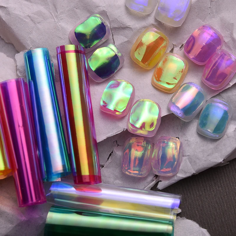 4cm*100m Aurora Cellophane Nails Glass Paper Rainbow Foils Nail Trend Design Ice Cube Korean Manicure DIY Nails Decoration