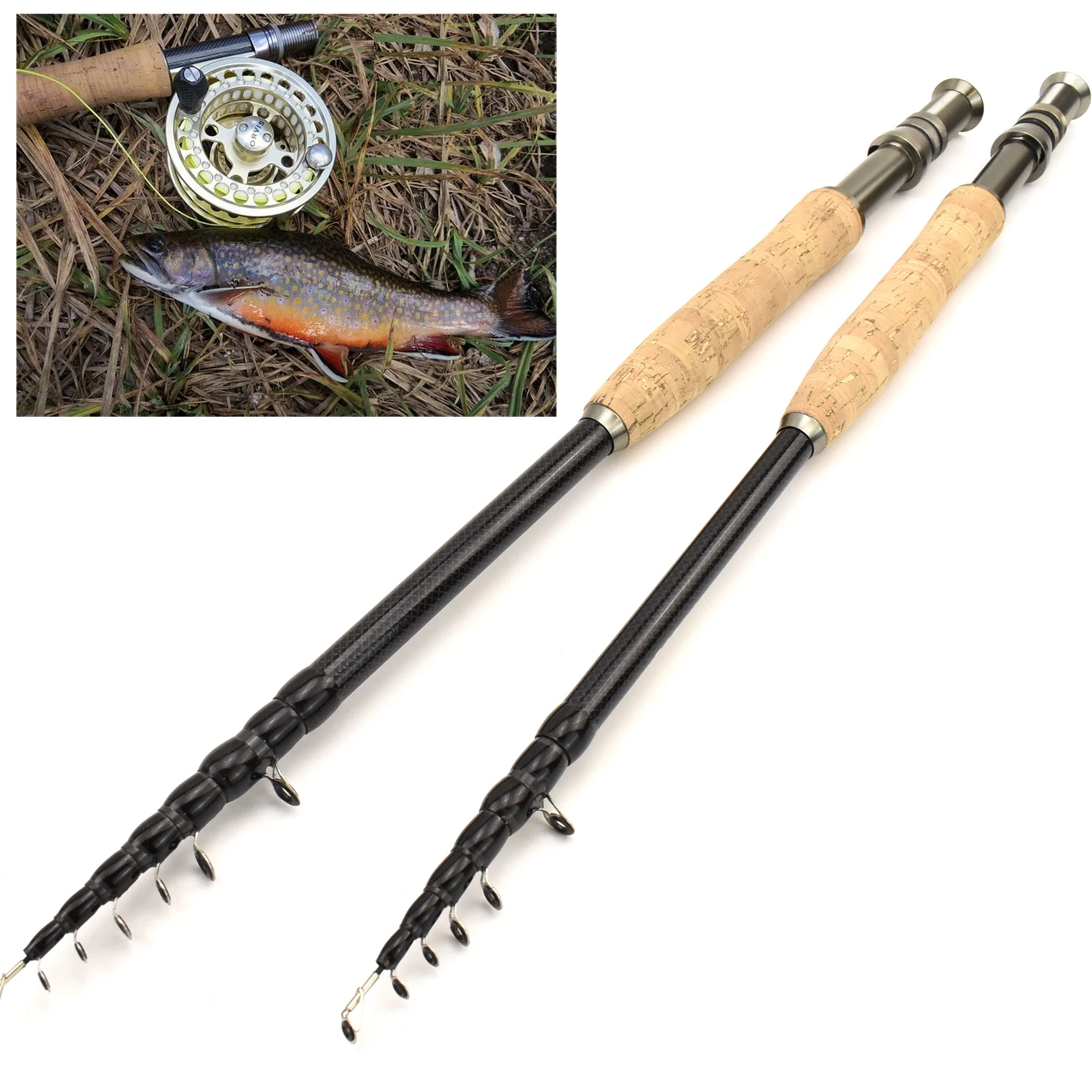 NEW 2.1M 2.4M 2.7M 3.0M telescopic Fly Fishing Rod Portable Carbon UltraLight Fast Action Fly Fishing Rod Cork handle Tackle