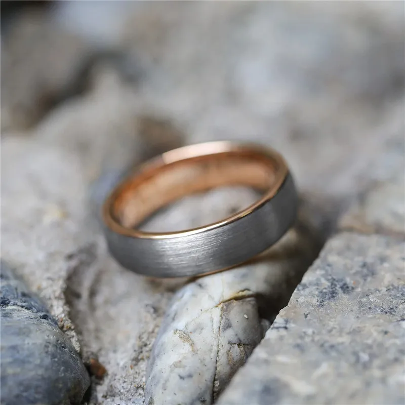 Tigrade Gebürsteter Wolframring in Silber/Schwarz/Blau/Roségold Zweifarbiger Damenring 6mm Weiblicher Ehering für Männer und Frauen Anel – Detail 3