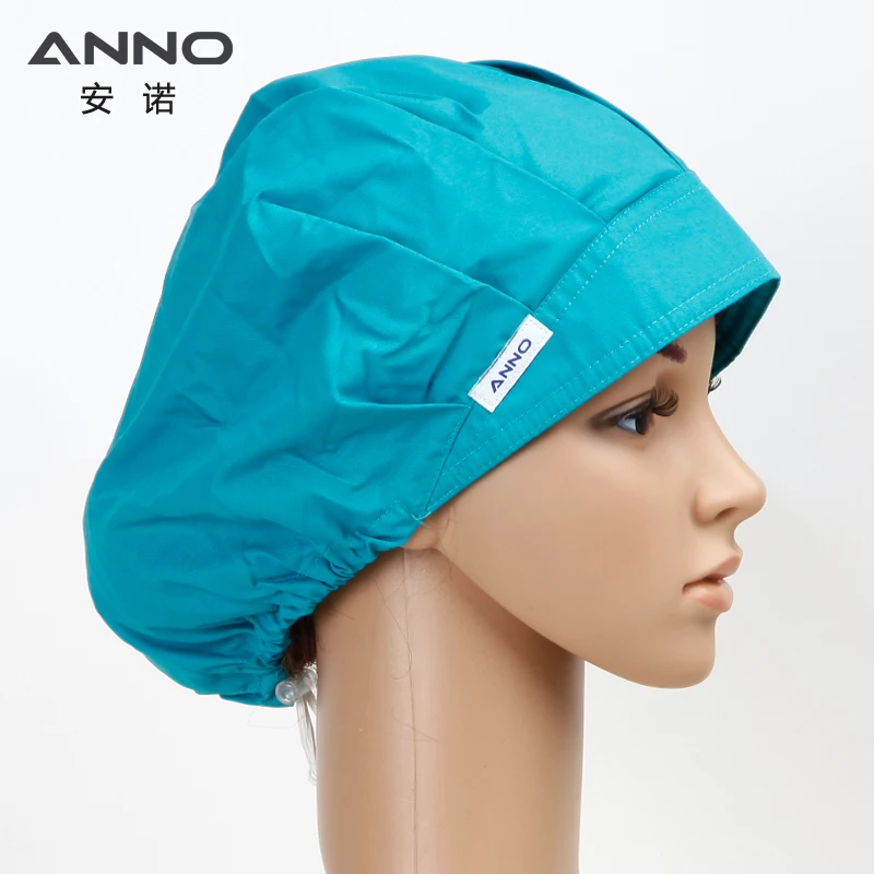 ANNO Solid Color Scrubs Caps Women Hospital Doctor Nurse Work Hats Bouffant Nursing Cap with Sweatband Long Hair Head Dress