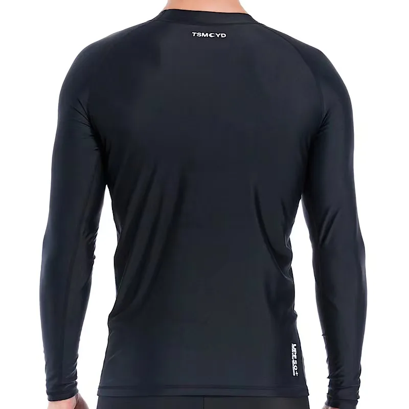 2023 Surf Shirt Rash Guard Men UPF 50+ Long Sleeve  Splice UV Sun Protection Basic Skins Surfing Diving Swimming T Shirt  Black