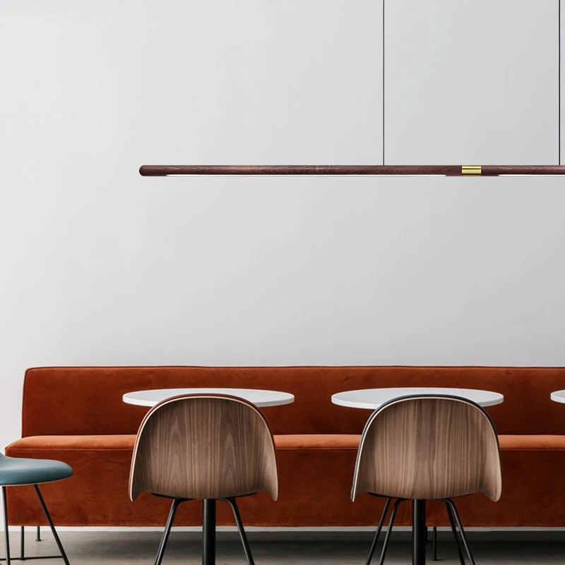 Imagem -02 - Estendido Luxo Moderno Led Luzes Pingente de Madeira Maciça Tira Longa Pendurar Lâmpada Sala Jantar Nordic Preto Noz Pingente Lâmpadas 220cm