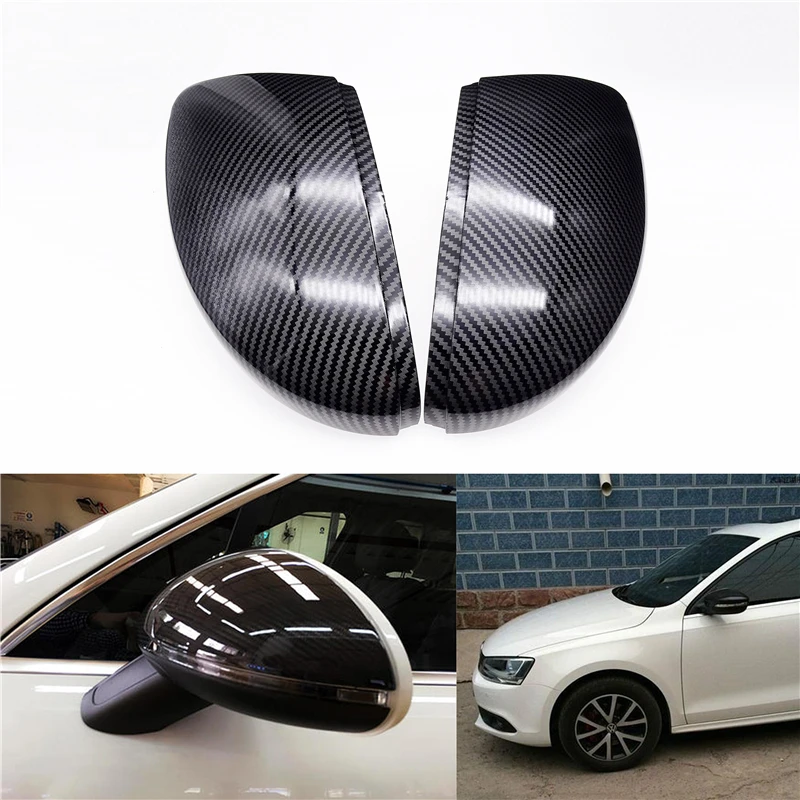 1 Pair Car Side Rear View Mirror Cover Cap Carbon Fiber Pattern For Volkswagen Beetle CC Jetta Sagitar Magotan EOS Scirocco Bora