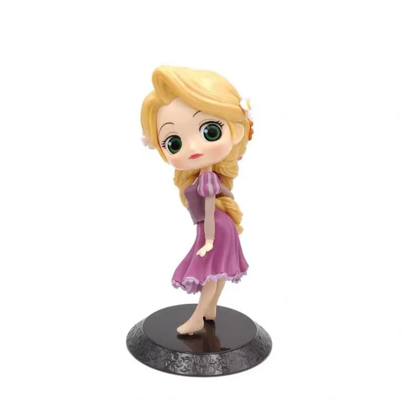 Disney Q Posket Figurine Princesse Tangle Rapunzel Ariel Elsa Mermaid Bella Figure Toys Cake Car Decoration Birthday Gift