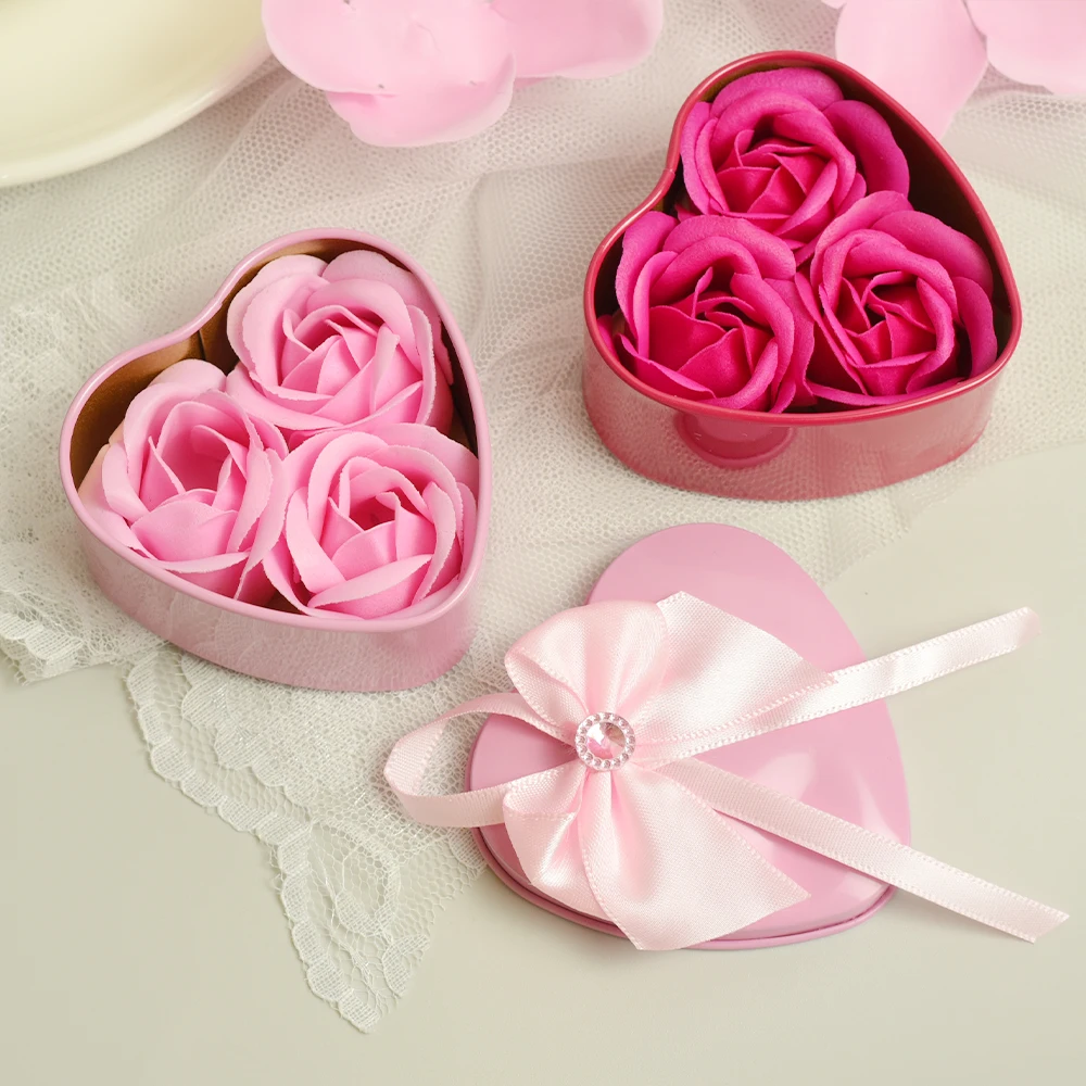 3Pcs Wedding Decoration Gift Festival Box Valentine\'S Day Gift Box Flower Soap Heart Scented Bath Body Petal Rose Flower Soap