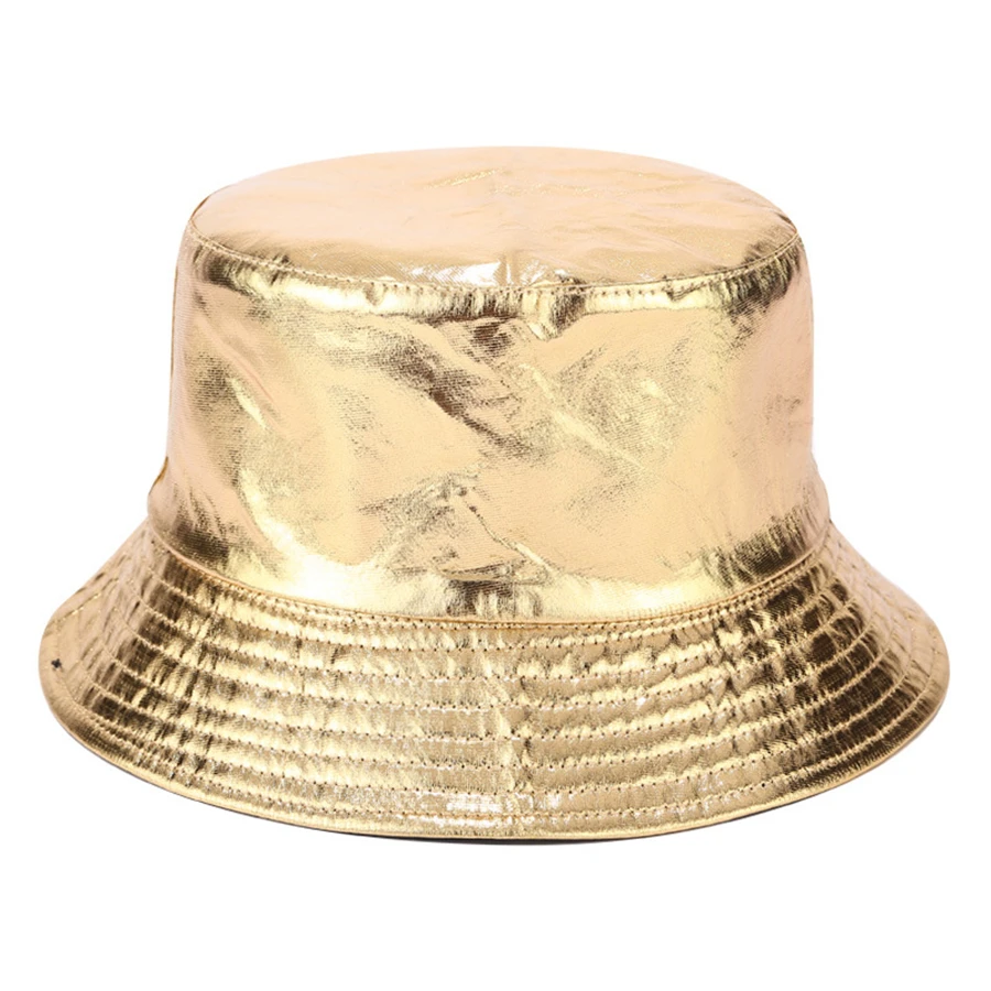 2025 Brand New Gold Silver Bucket Hat Women Personality Double-sided Wearing Panama Female Outdoor Leisure Foldable Caps