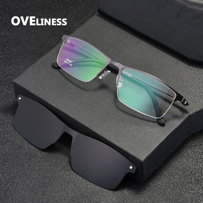 Polarized Sunglasses Magnetic Clip On Glasses frame Men Women alloy square half Eyeglasses Frame Magnet Clips eyewear spectacles
