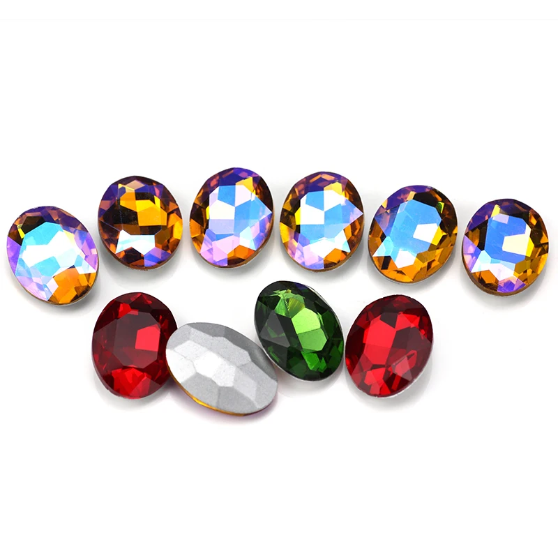 QLcrysta New colorful Grass rhintstone Oval strass pointback Glue on glass Crystal Stones non hotfix for diy jewelry accessories