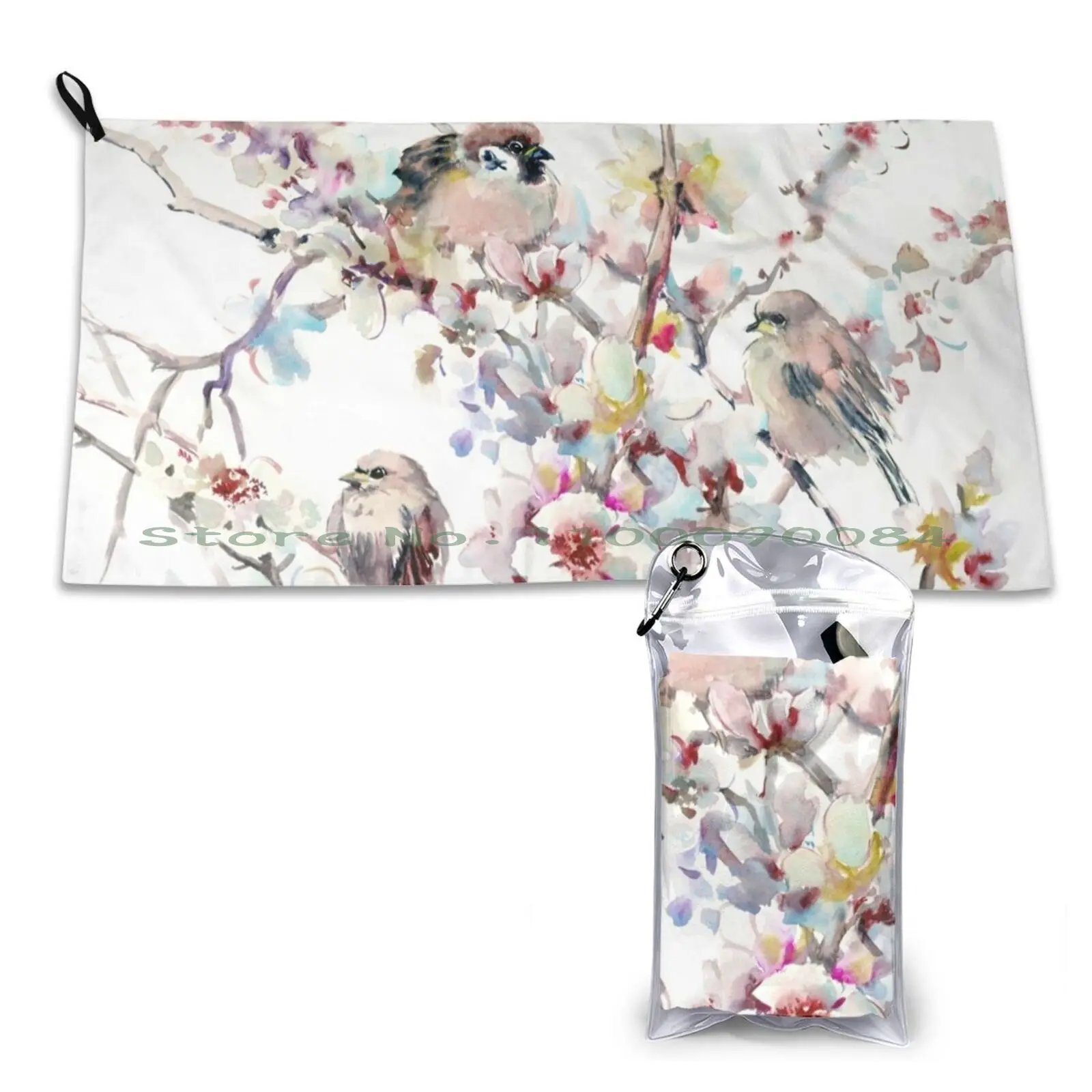 Sparrows And Apricot Blossom Quick Dry Towel Gym Sports Bath Portable Sailing Tattoo Illustratormonk Anchor Soft