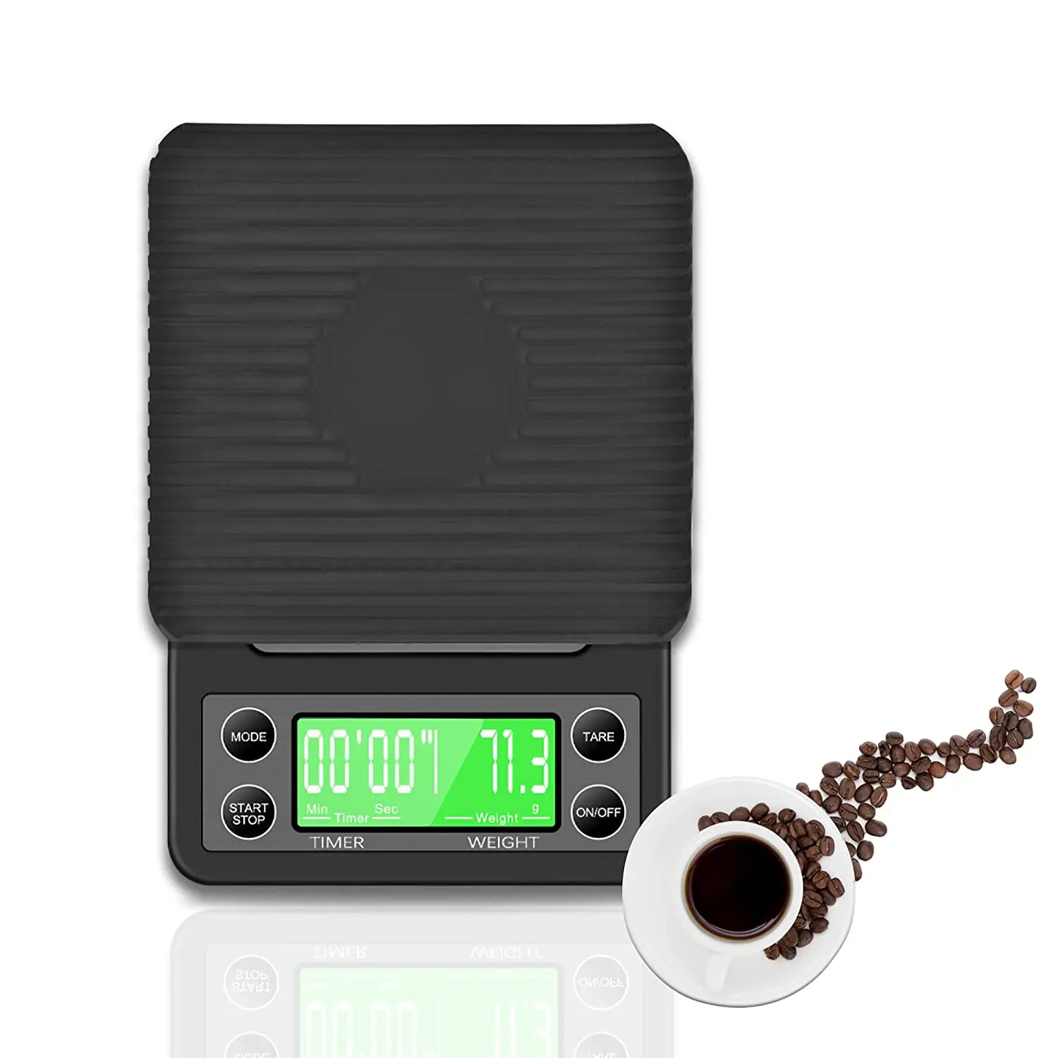 Digital Coffee Scales With Timer Multifunctional Kitchen Food Scale with Green Backlit LCD, Tare Function