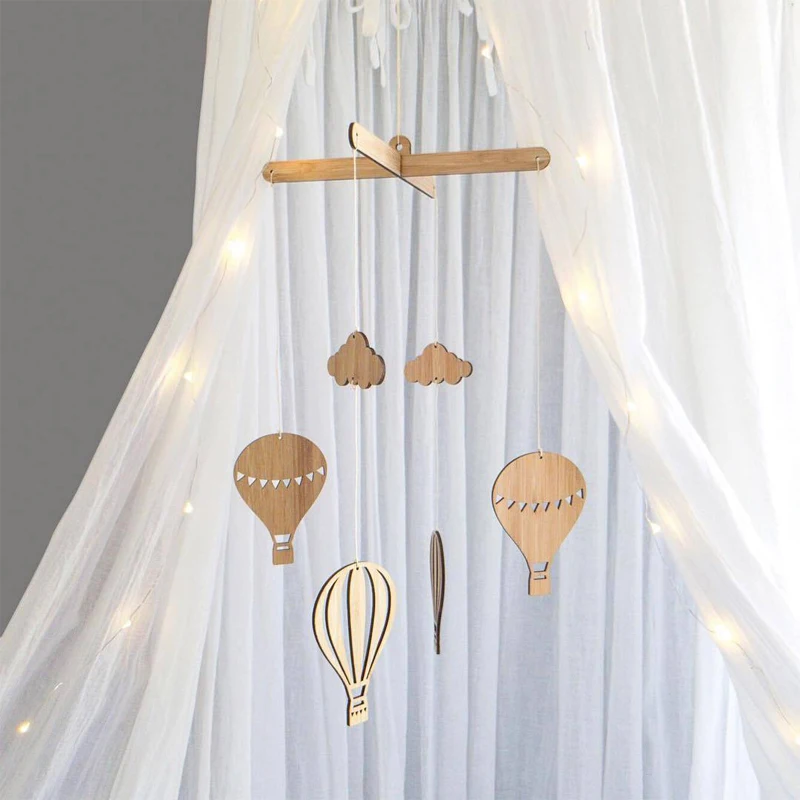 Nursery Room Hanging Wind Chime Wooden Hot Air Balloon Kids Boys Bedroom Decorations Wall Ceiling Tent Hanging Ornaments