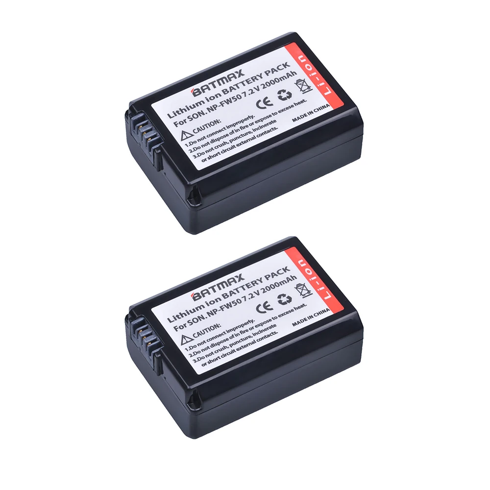 Batmax 2pcs NP-FW50 Battery+LCD Dual Charger+Box for Sony ZV-E10L Alpha 7 7R II 7S  a37 a7S a7R II a5000 NEX-7 RX10 RX10 II III