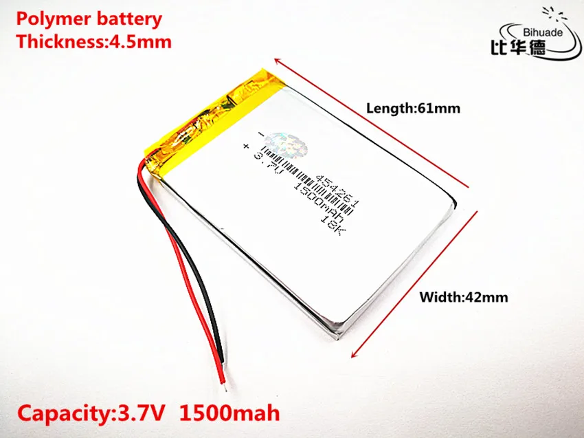 10pcs Liter energy battery Good Qulity 3.7V,1500mAH,454261 Polymer lithium ion / Li-ion battery for TOY,POWER BANK,GPS,mp3,mp4